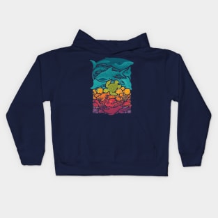 Marine Mosaic: Perfectly Fitting Rectangular Patchwork of Sea Creatures Kids Hoodie